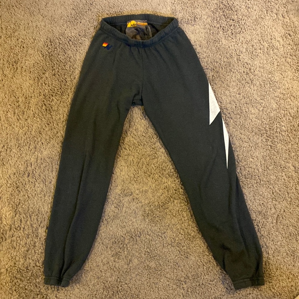 Aviator Nation black sweatpants with white bolt, extra small